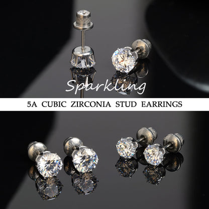 Limerencia Orecchini borchia titanio G23 CZ retro piatto ipoallergenici donna | Titanio F136 grado impianto 20G, chiusura vite piatta 6 griffe senza nichel, piercing cartilagine/trago, comfort 24h per orecchie sensibili