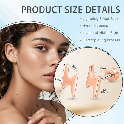 Limerencia Titanium Women Flatback Earrings,Lightning Bolt Stud Earrings|Cute and Fashionable Earrings Suitable for Both Men and Women,Suitable for Sensitive Ears