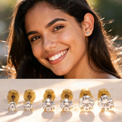 Pendientes de tuerca de moissanita Limerencia, 3 pares de pendientes con cierre de tornillo de titanio, pendientes de moissanita sintética color D pureza VVS1, titanio puro G23 hipoalergénico para mujer y hombre con oídos sensibles