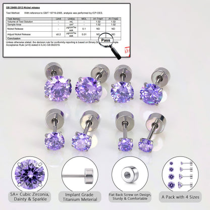 Orecchini piatti cartilagine titanio F136 Limerencia ipoallergenici con zircone perla opale, gioielli piercing elica confezione 4 paia 3-6mm da donna