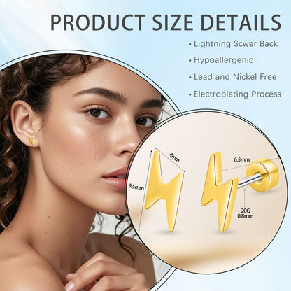 Limerencia Titanium Women Flatback Earrings,Lightning Bolt Stud Earrings|Cute and Fashionable Earrings Suitable for Both Men and Women,Suitable for Sensitive Ears