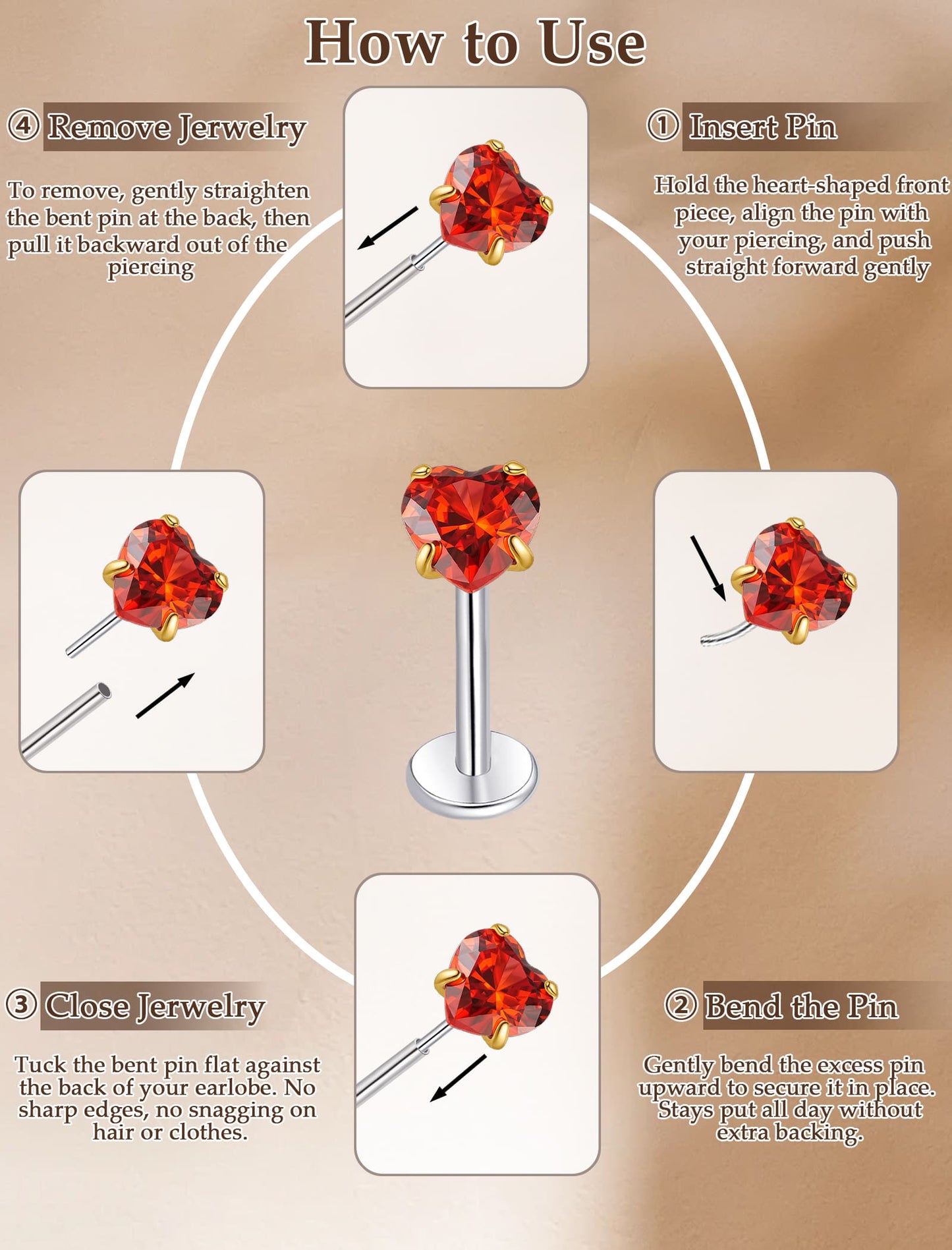 Limerencia Boucles d’oreilles à dos plat 18G, Titane G23, Piercing nez à insertion