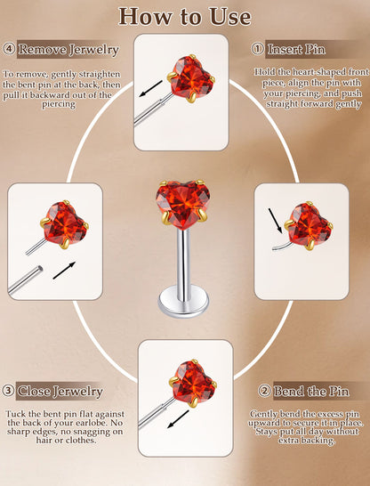 Limerencia Boucles d’oreilles à dos plat 18G, Titane G23, Piercing nez à insertion