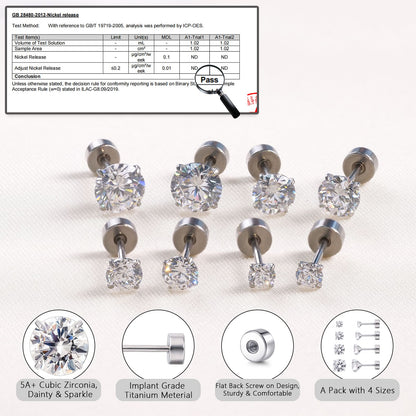 Orecchini piatti cartilagine titanio F136 Limerencia ipoallergenici con zircone perla opale, gioielli piercing elica confezione 4 paia 3-6mm da donna
