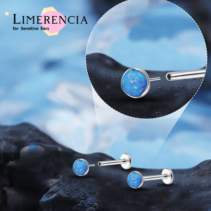 Limerencia 20G 低アレルギーチタンオパール無ネジ鼻ピアス、2 個入りフラット裏金ワンタッチタイプ、ラブレット・メデューサ・モンロー・ヘリックス・軟骨・トラガス・コンク用ボディピアス 男女兼用