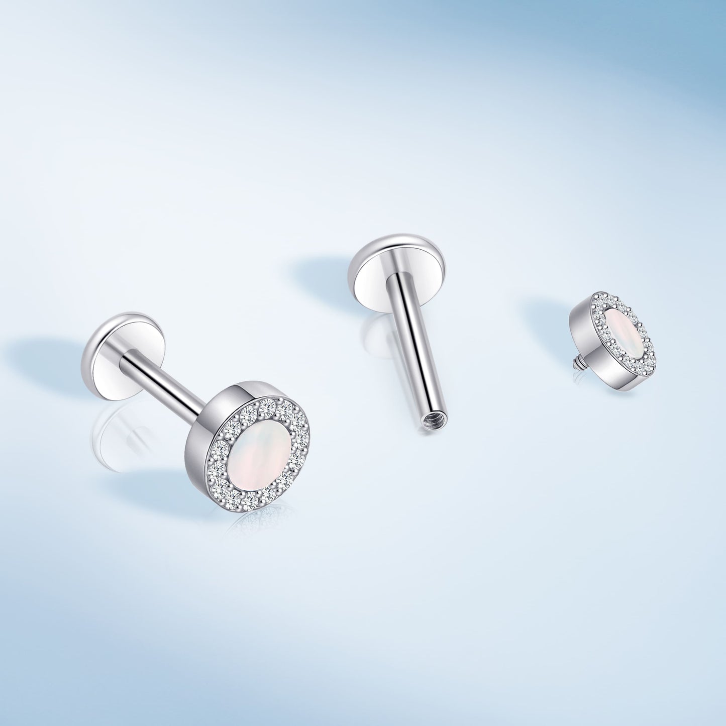 Limerencia 18G Titan-Körperschmuck, 2 Stück hypoallergene Innengewinde-Flachrücken-Ohrstecker für Tragus, Nase, Helix, Conch, Lippe, Labret und Knorpelpiercing für Damen & Herren, rundes Zirkoniadesign