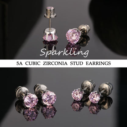 Limerencia Orecchini borchia titanio G23 CZ retro piatto ipoallergenici donna | Titanio F136 grado impianto 20G, chiusura vite piatta 6 griffe senza nichel, piercing cartilagine/trago, comfort 24h per orecchie sensibili
