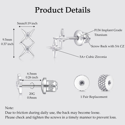 Limerencia Titanium Screw Back Earrings, Hypoallergenic F136 Implant Grade Flat Back Earrings for Women Men, Double Side Cubic Zirconia Sleeper Studs Jewelry/2 cross