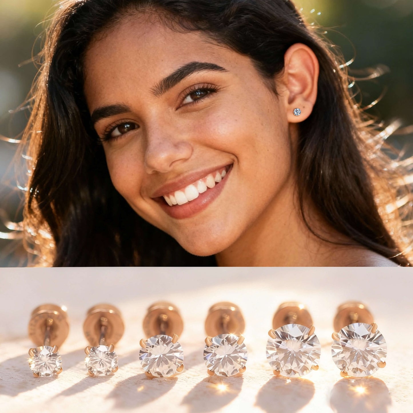 Pendientes de tuerca de moissanita Limerencia, 3 pares de pendientes con cierre de tornillo de titanio, pendientes de moissanita sintética color D pureza VVS1, titanio puro G23 hipoalergénico para mujer y hombre con oídos sensibles