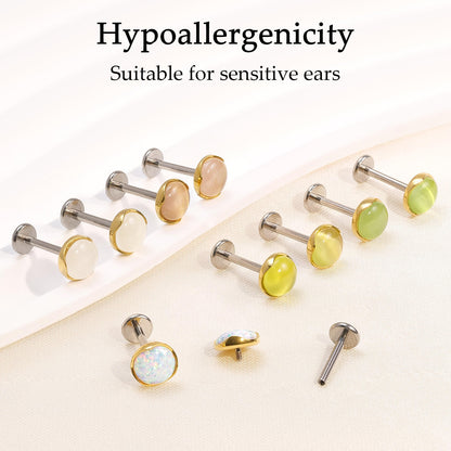 Limerencia hypoallergene Ohrstecker für empfindliche Ohren – Flachrück-Ohrstecker mit rundem Katzenauge aus G23-Titan, 5-mm-Stein-Ohrschmuck für Knorpelpiercing, Geschenk für Damen und Herren