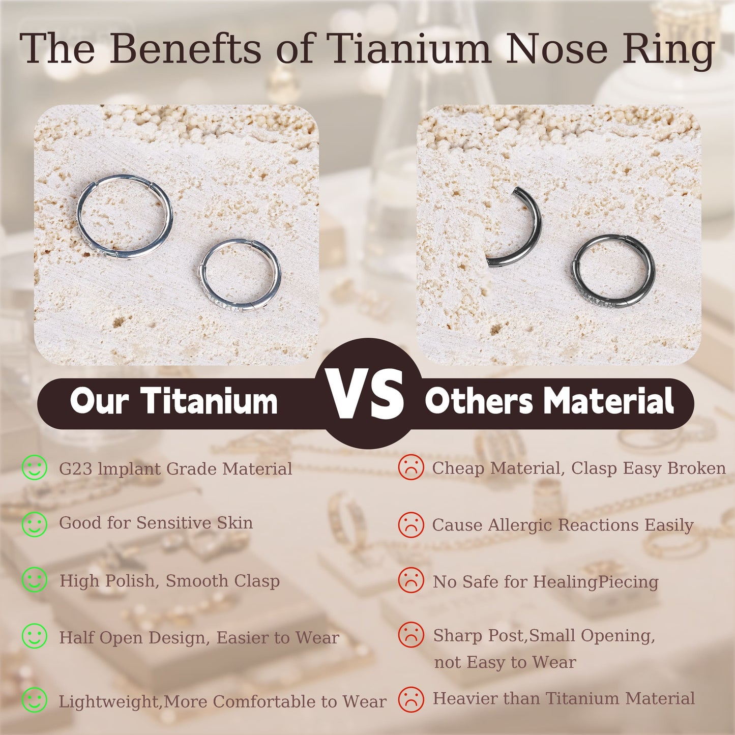 Aro nasal de titanio G23 Limerencia, aro nasal con circonita 8 mm / 10 mm | Arete de cartílago, anillo de septo, piercing para tragus, concha, hélice, daith y labio, joyería para mujer y hombre