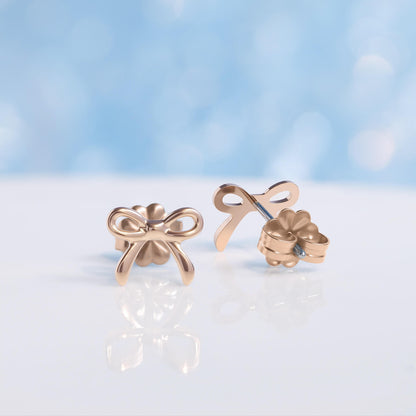 Limerencia Schleifen-Ohrstecker, F136-Titan kleine Schleifenohrstecker, süße Mini-Schleifenstecker in Gold- und Silberfarbe, ideal für Jugendliche und empfindliche Ohren