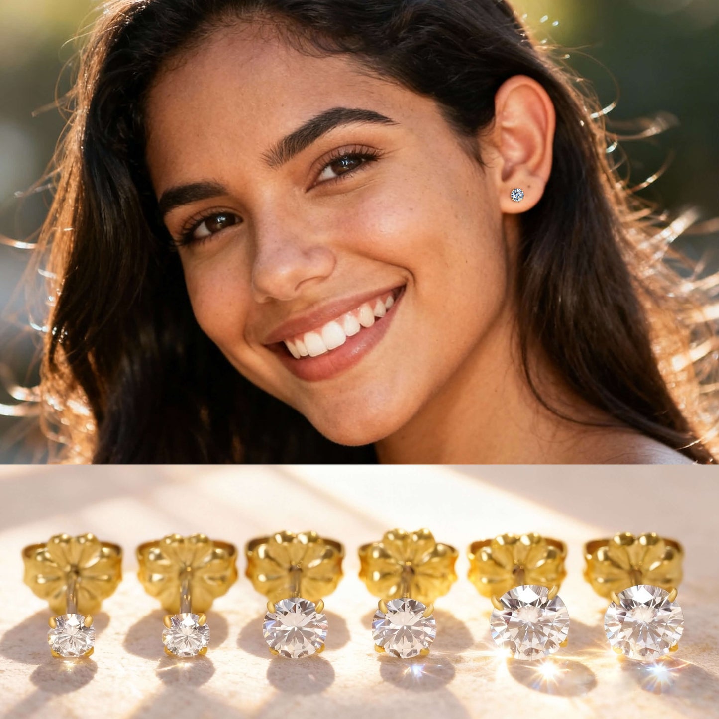 Pendientes de tuerca de moissanita Limerencia, 3 pares de pendientes con cierre de tornillo de titanio, pendientes de moissanita sintética color D pureza VVS1, titanio puro G23 hipoalergénico para mujer y hombre con oídos sensibles