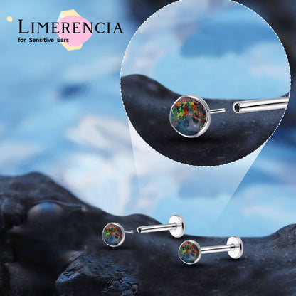 Limerencia 20G 低アレルギーチタンオパール無ネジ鼻ピアス、2 個入りフラット裏金ワンタッチタイプ、ラブレット・メデューサ・モンロー・ヘリックス・軟骨・トラガス・コンク用ボディピアス 男女兼用