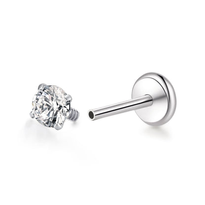 Gioielli piercing ipoallergenici in titanio F136 Limerencia, borchie filettate interne fondo piatto 18G 6mm 8mm 10mm per trago, elica, conca, cartilagine, naso e labbra (Zircone bianco 2mm)