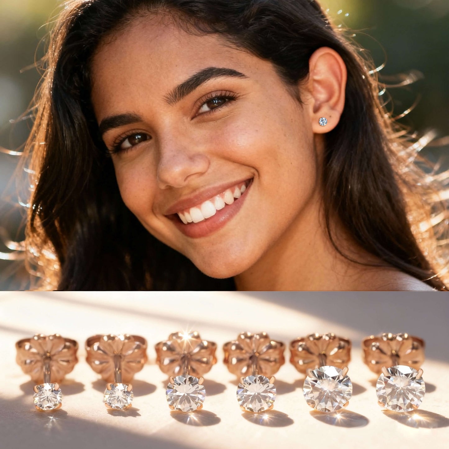 Pendientes de tuerca de moissanita Limerencia, 3 pares de pendientes con cierre de tornillo de titanio, pendientes de moissanita sintética color D pureza VVS1, titanio puro G23 hipoalergénico para mujer y hombre con oídos sensibles