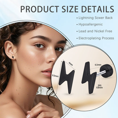 Limerencia Titanium Women Flatback Earrings,Lightning Bolt Stud Earrings|Cute and Fashionable Earrings Suitable for Both Men and Women,Suitable for Sensitive Ears