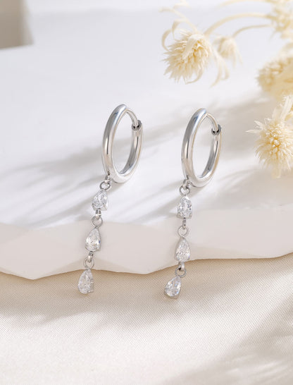 Pendientes aro colgantes Limerencia, pendientes gota de titanio grado implantable F136 para mujer, pendientes colgantes largos con circonia cúbica CZ para oídos sensibles