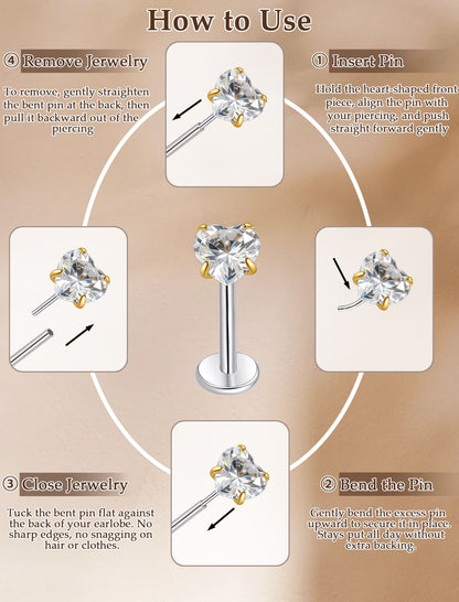 Limerencia Boucles d’oreilles à dos plat 18G, Titane G23, Piercing nez à insertion