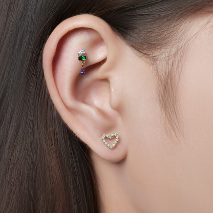 Piercing corporal de titanio Limerencia calibre 18G, arete de respaldo plano con rosca interna para trago, hélice, cartílago, concha y medusa, unisex, 1 unidad diseño corazón