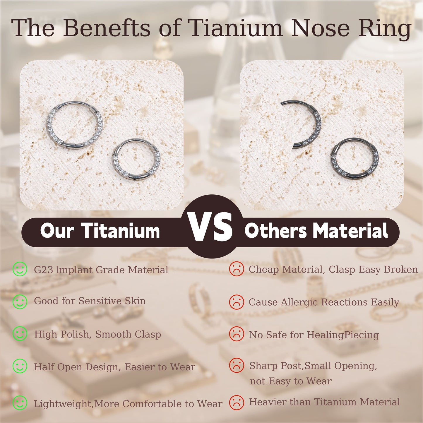 Anneau de nez en titane Limerencia, anneau de nez en titane zirconium 20G, boucle d'oreille pour cartilage, anneau de septum, piercing tragus, conque, hélice, daith et lèvre, bijoux pour femme et homme