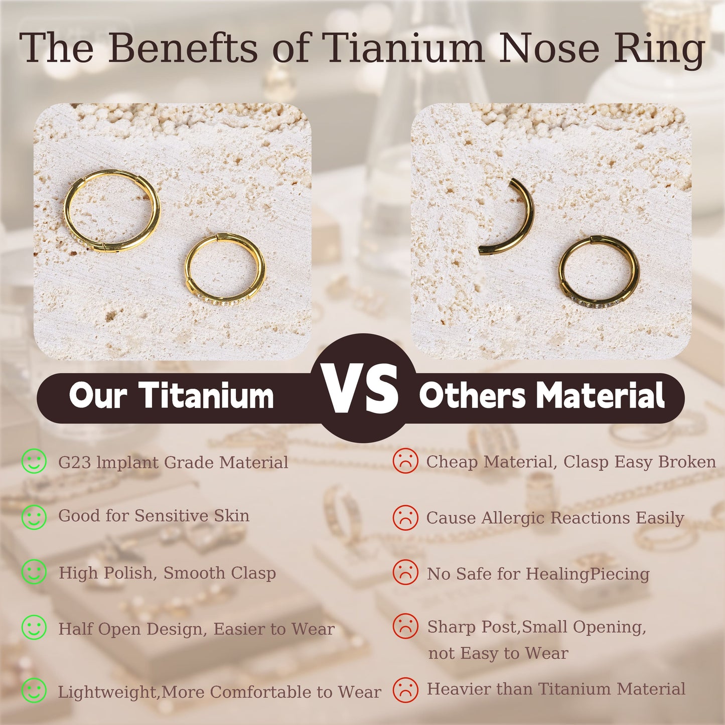 Aro nasal de titanio G23 Limerencia, aro nasal con circonita 8 mm / 10 mm | Arete de cartílago, anillo de septo, piercing para tragus, concha, hélice, daith y labio, joyería para mujer y hombre