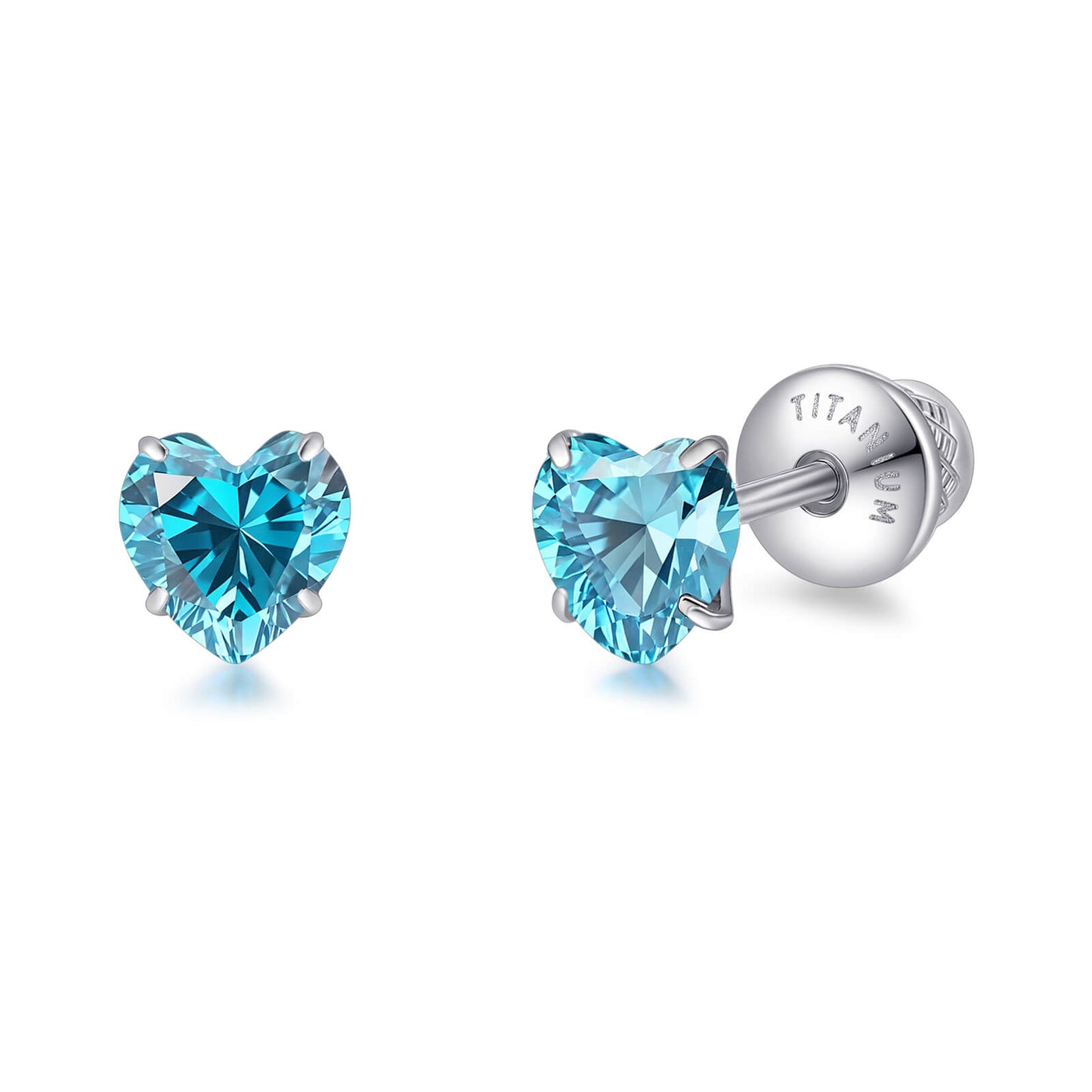Limerencia Heart Birthstone Screw Backs Earrings G23 Implant Grade Titanium Stud Earrings 20G Hypoallergenic Cubic Zirconia Tragus Piercing Post for Sensitive Ears