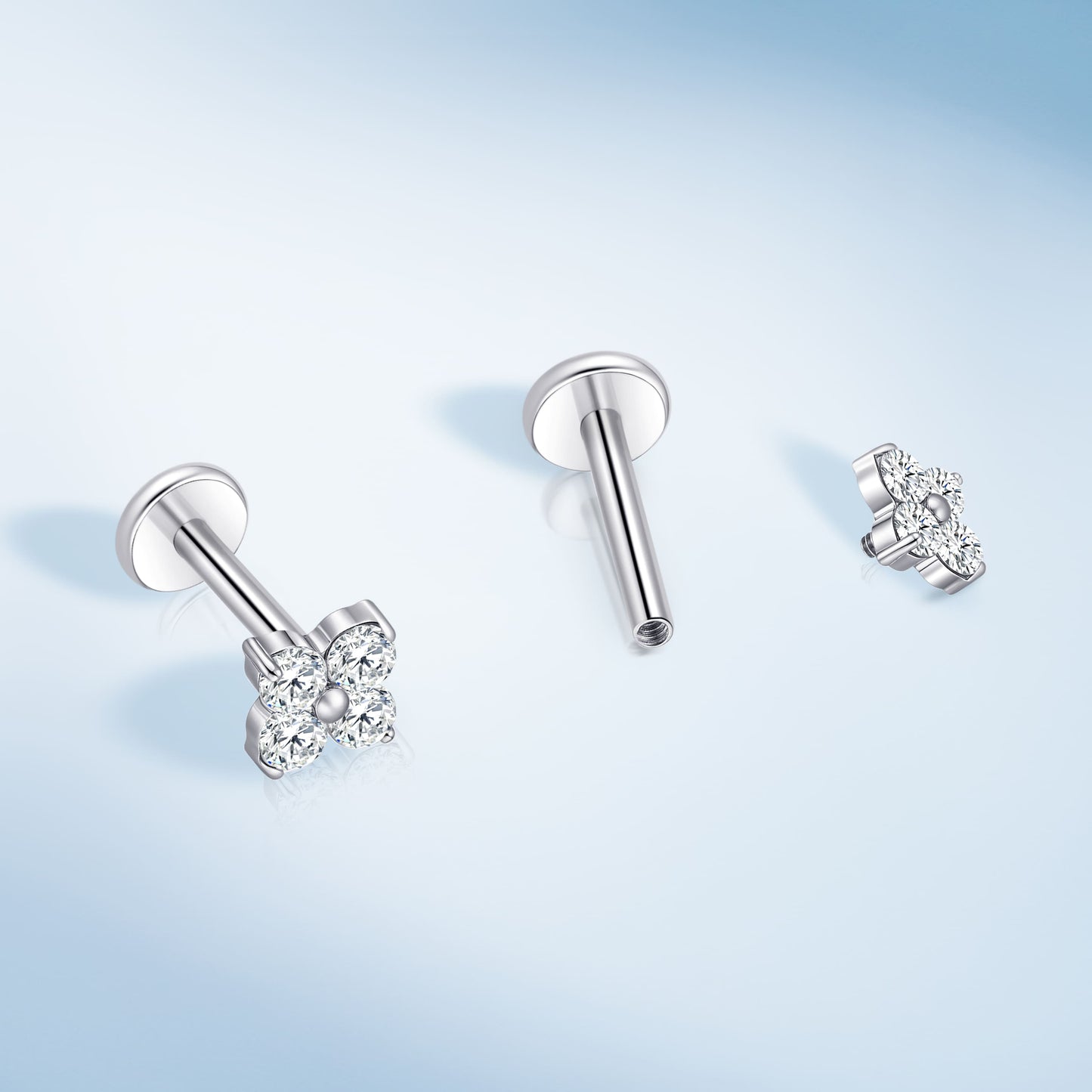Limerencia 18G チタン製ボディピアス、低アレルギー内ネジフラットバックスタッド 2 個入り、トラガス・鼻・ヘリックス・コンチ・リップ・ラブレット・軟骨ピアス男女兼用、梅の花デザイン