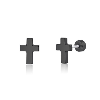 Limerencia Titanium Stud Earrings - Hypoallergenic Earrings for Women Men Sensitive Ears - Minimalist Jewelry Flatback Cross Bolt Cartilage Earrings/The Cross