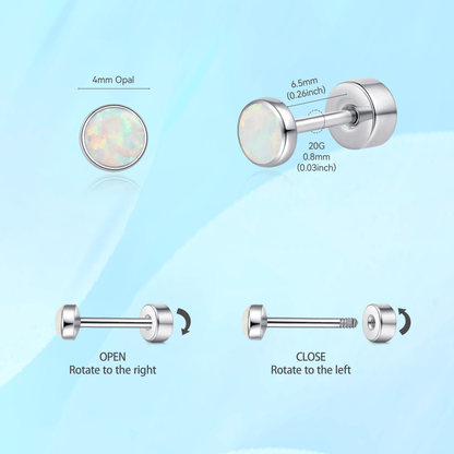 Limerencia 20G Titan-Flatback-Ohrringe für empfindliche Ohren, G23 hypoallergene Titan-Ohrringe mit Opalimitat und Schraubverschluss für Knorpel-, Helix- und Tragus-Piercings