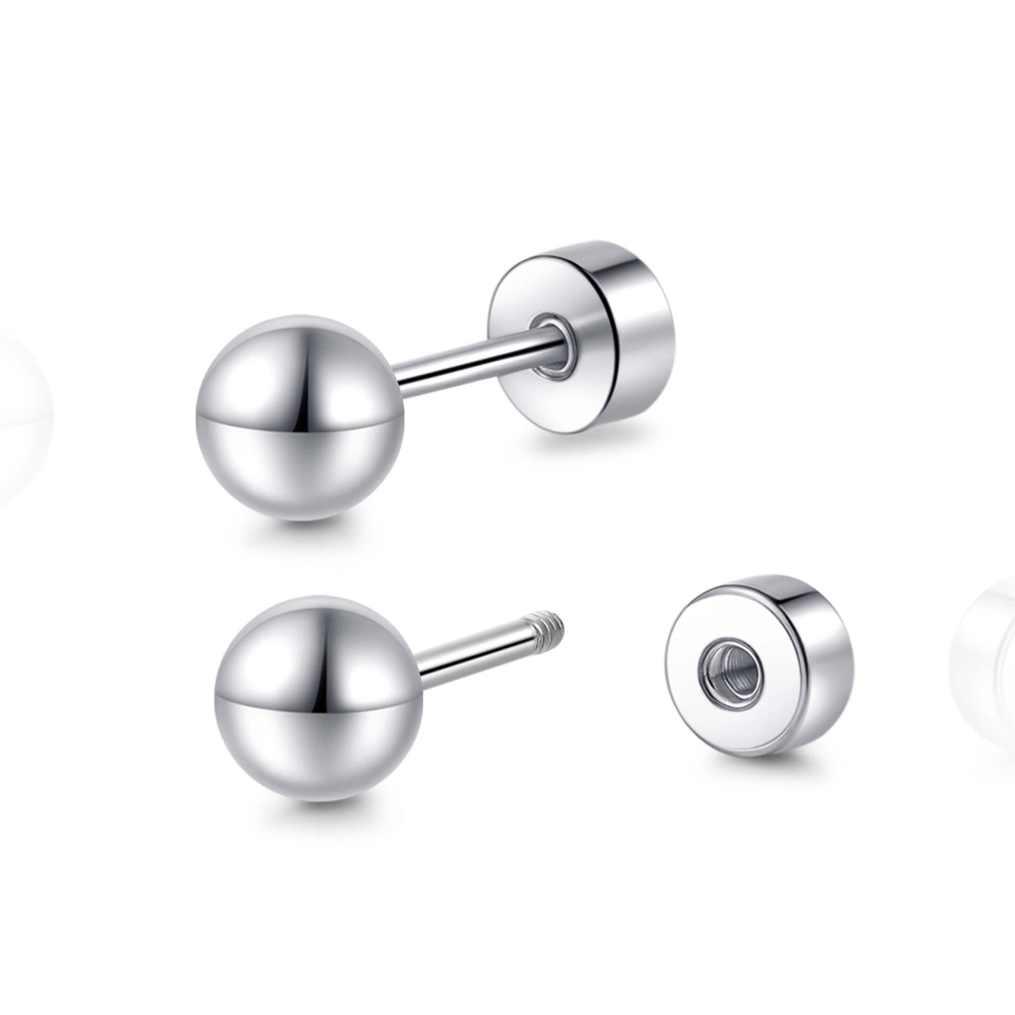 Limerencia Titanium Flatback Earrings Hypoallergenic Ball Earrings for Sensitive Ears Simple Classic 3mm-5mm Flat Stud Earring Perfect for Helix Tragus Cartilage Earlobe