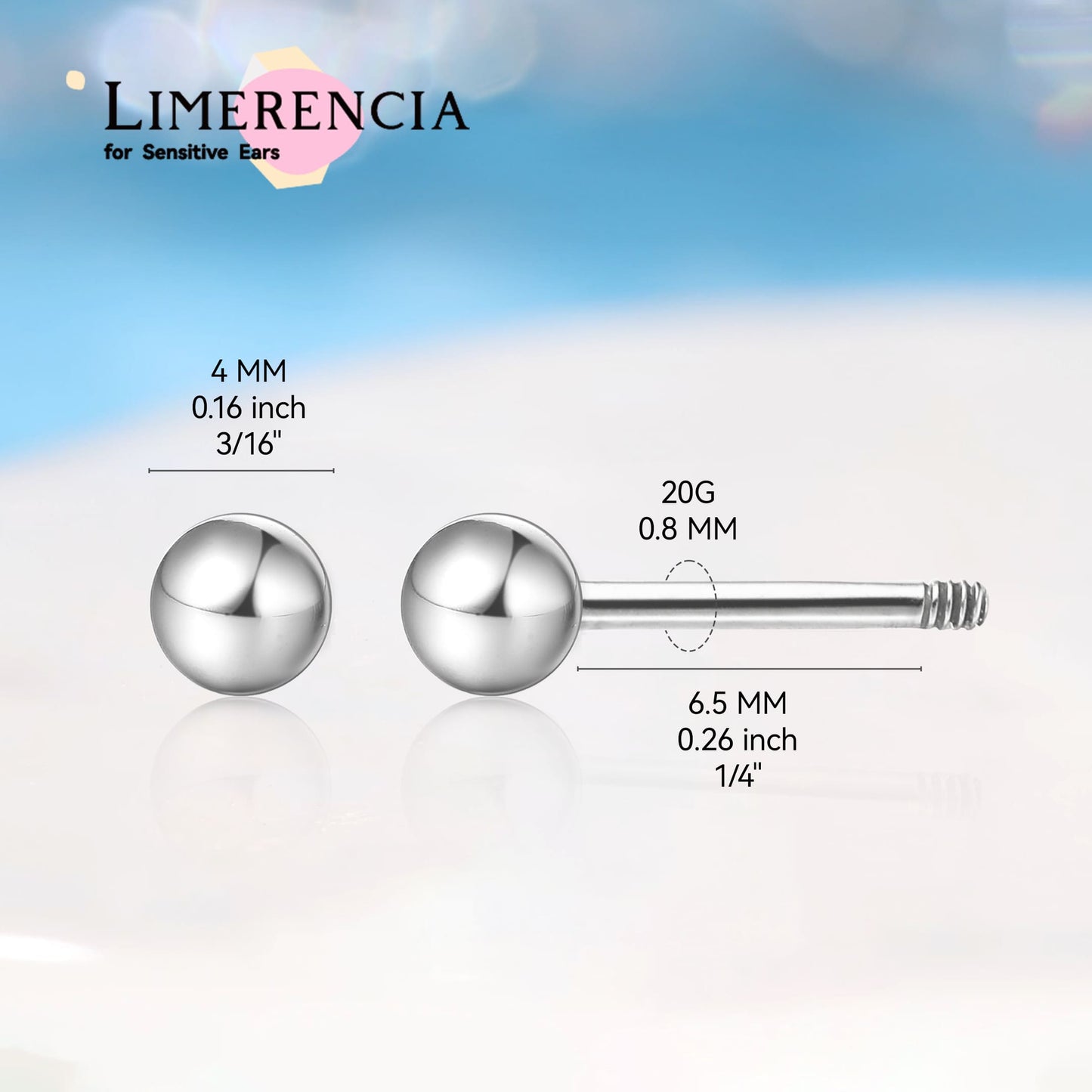 Limerencia Pendientes Hipoalergénicos de Titanio G23 Grado Implante con Cierre de Rosca para Tragus 20G, Poste Perforador Helix F136 para Orejas Sensibles, Cartílago 