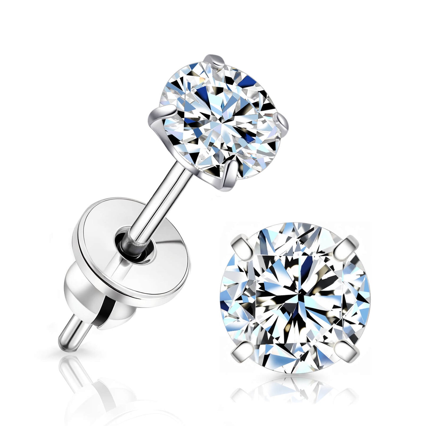 Limerencia Moissanite Stud Earrings, F136 Titanium Screw Back Earrings, D Color VVS1 Clarity Lab-created Moissanite Earrings, Hypoallergenic G23 Pure Titanium for Women Men Sensitive Ears