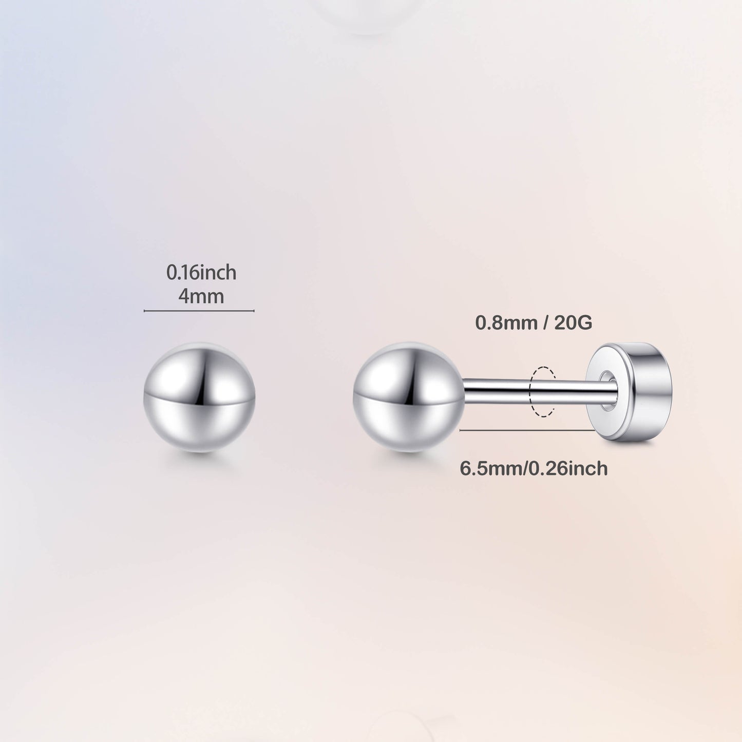 Limerencia Titan-Flachverschluss-Ohrstecker, hypoallergene Kugelohrstecker für empfindliche Ohren, schlichte klassische Flachstecker in 3 mm bis 5 mm, ideal für Helix, Tragus, Knorpel und Ohrläppchen