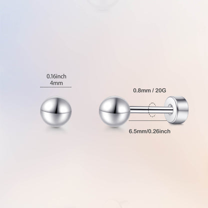 Limerencia Titan-Flachverschluss-Ohrstecker, hypoallergene Kugelohrstecker für empfindliche Ohren, schlichte klassische Flachstecker in 3 mm bis 5 mm, ideal für Helix, Tragus, Knorpel und Ohrläppchen