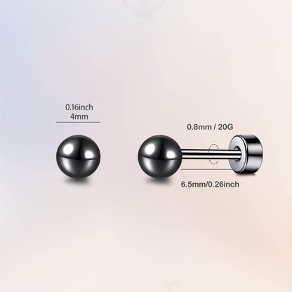 Limerencia Titan-Flachverschluss-Ohrstecker, hypoallergene Kugelohrstecker für empfindliche Ohren, schlichte klassische Flachstecker in 3 mm bis 5 mm, ideal für Helix, Tragus, Knorpel und Ohrläppchen