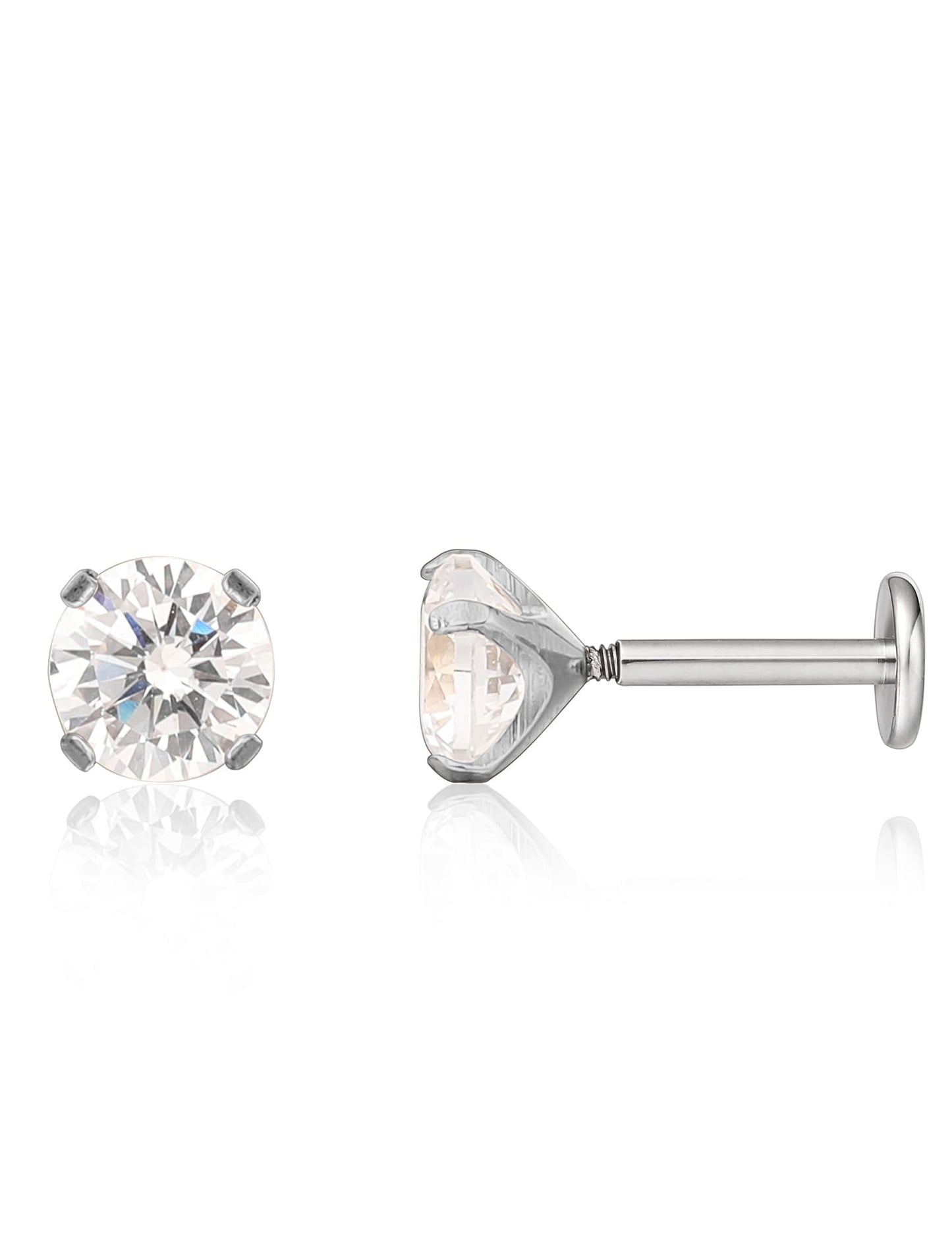 Gioielli piercing ipoallergenici in titanio F136 Limerencia, borchie filettate interne fondo piatto 18G 6mm 8mm 10mm per trago, elica, conca, cartilagine, naso e labbra (Zircone bianco 2mm)