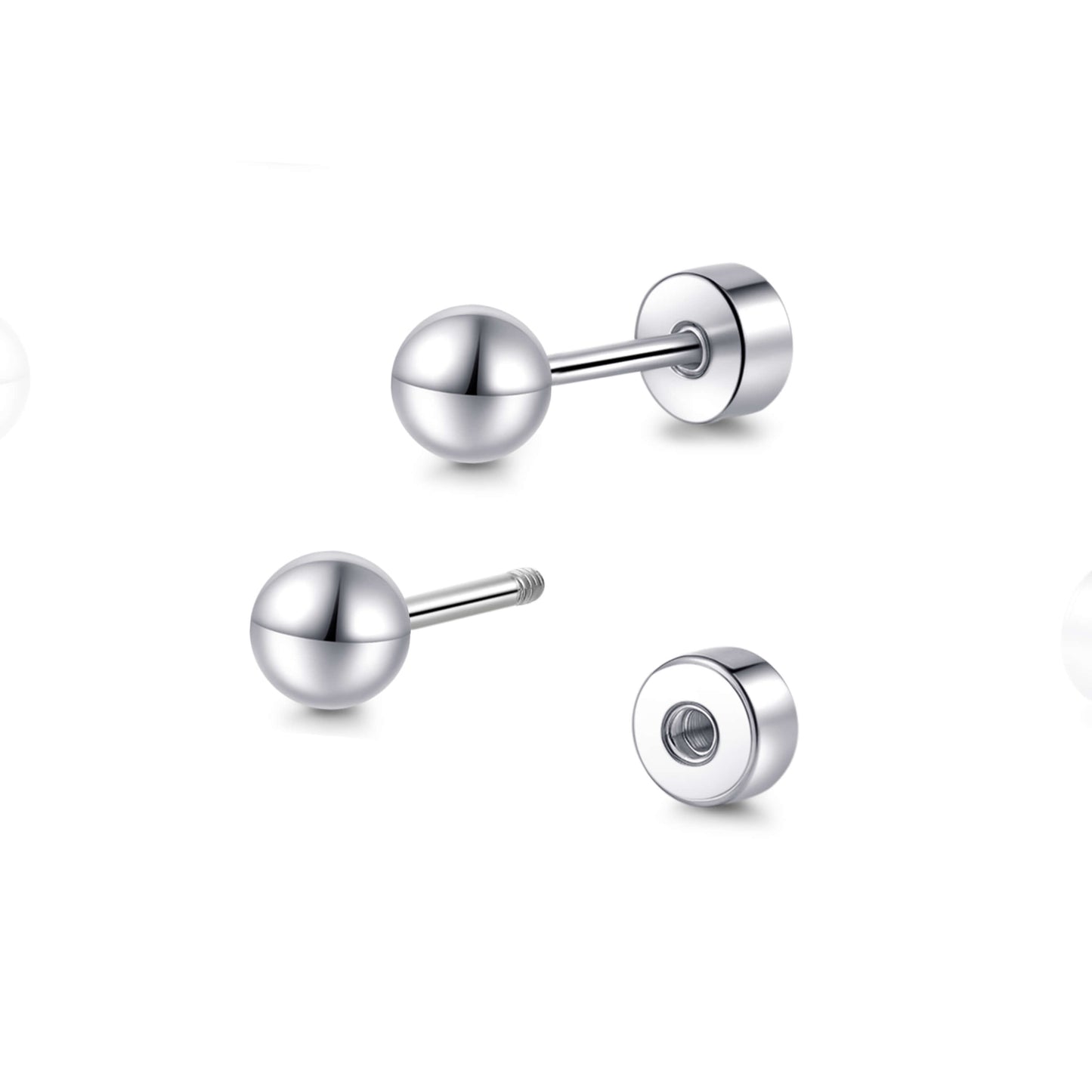 Limerencia Titan-Flachverschluss-Ohrstecker, hypoallergene Kugelohrstecker für empfindliche Ohren, schlichte klassische Flachstecker in 3 mm bis 5 mm, ideal für Helix, Tragus, Knorpel und Ohrläppchen