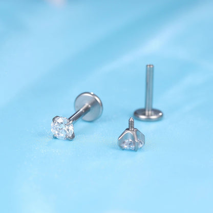 Gioielli piercing ipoallergenici in titanio F136 Limerencia, borchie filettate interne fondo piatto 18G 6mm 8mm 10mm per trago, elica, conca, cartilagine, naso e labbra (Zircone bianco 2mm)