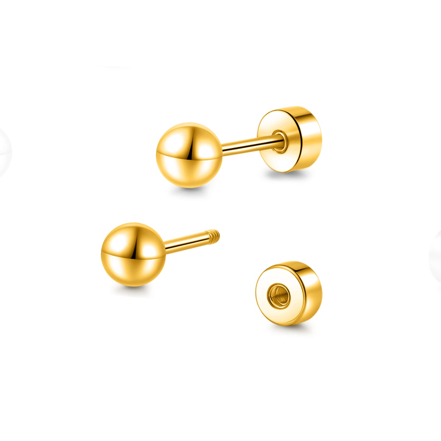 Limerencia Titan-Flachverschluss-Ohrstecker, hypoallergene Kugelohrstecker für empfindliche Ohren, schlichte klassische Flachstecker in 3 mm bis 5 mm, ideal für Helix, Tragus, Knorpel und Ohrläppchen