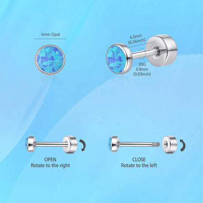 Limerencia 20G Titan-Flatback-Ohrringe für empfindliche Ohren, G23 hypoallergene Titan-Ohrringe mit Opalimitat und Schraubverschluss für Knorpel-, Helix- und Tragus-Piercings