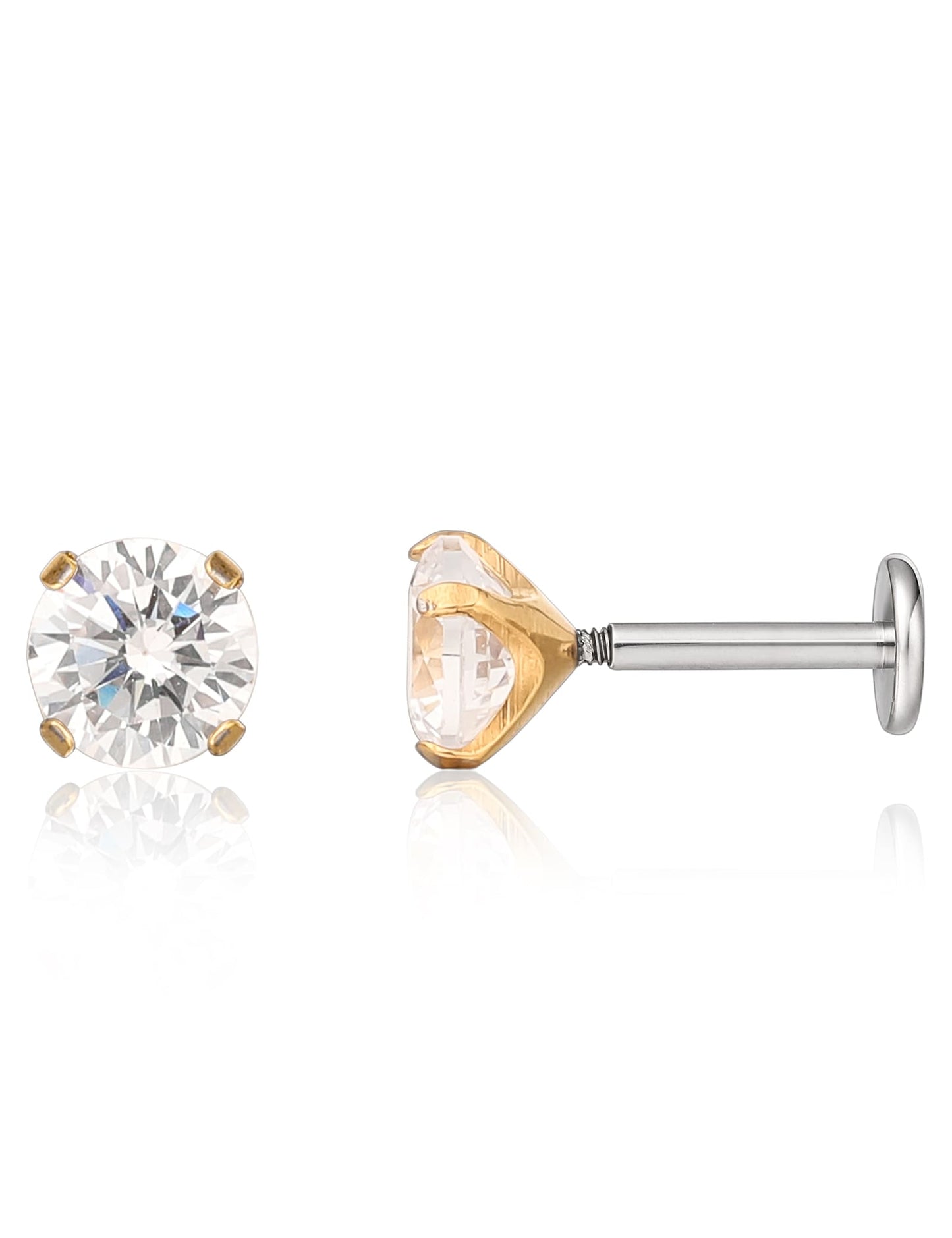 Gioielli piercing ipoallergenici in titanio F136 Limerencia, borchie filettate interne fondo piatto 18G 6mm 8mm 10mm per trago, elica, conca, cartilagine, naso e labbra (Zircone bianco 2mm)