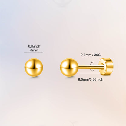 Limerencia Titan-Flachverschluss-Ohrstecker, hypoallergene Kugelohrstecker für empfindliche Ohren, schlichte klassische Flachstecker in 3 mm bis 5 mm, ideal für Helix, Tragus, Knorpel und Ohrläppchen