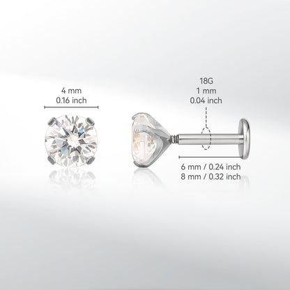 Limerencia チタン低アレルギーピアスジュエリー 18G 6mm 8mm 10mm トラガス・ヘリックス・コンク・軟骨・ノーズ・リップ兼用 F136 インプラント級フラットバック内ネジ式スタッドピアス（ホワイト CZ 2mm）