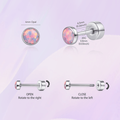 Limerencia 20G Titan-Flatback-Ohrringe für empfindliche Ohren, G23 hypoallergene Titan-Ohrringe mit Opalimitat und Schraubverschluss für Knorpel-, Helix- und Tragus-Piercings