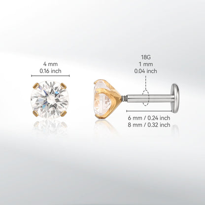 Gioielli piercing ipoallergenici in titanio F136 Limerencia, borchie filettate interne fondo piatto 18G 6mm 8mm 10mm per trago, elica, conca, cartilagine, naso e labbra (Zircone bianco 2mm)