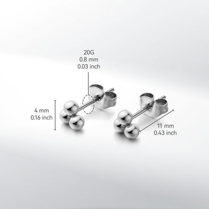 Limerencia G23 Reines Titan Hypoallergene Ohrringe | Winzige Trinity Kugelohrstecker | Minimalistisch, F136 Implantat-Qualität | Geeignet für empfindliche Ohren Zarter Schmuck (4mm, Silber)