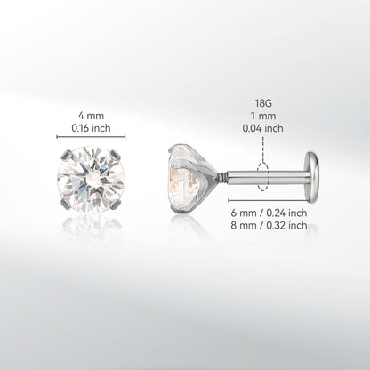 Gioielli piercing ipoallergenici in titanio F136 Limerencia, borchie filettate interne fondo piatto 18G 6mm 8mm 10mm per trago, elica, conca, cartilagine, naso e labbra (Zircone bianco 2mm)