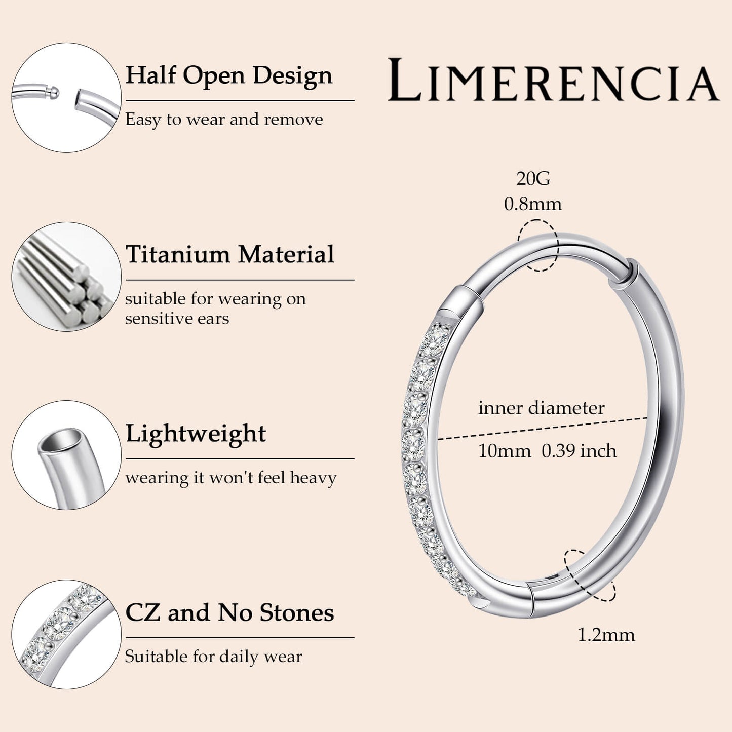 Limerencia Titanium Hoop Earrings for Women,G23 Implant Grade Pure Titanium Lightweight Hoop Earrings for Women Men Sensitive Ears
