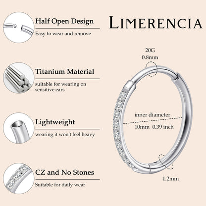 Limerencia Titanium Hoop Earrings for Women,G23 Implant Grade Pure Titanium Lightweight Hoop Earrings for Women Men Sensitive Ears